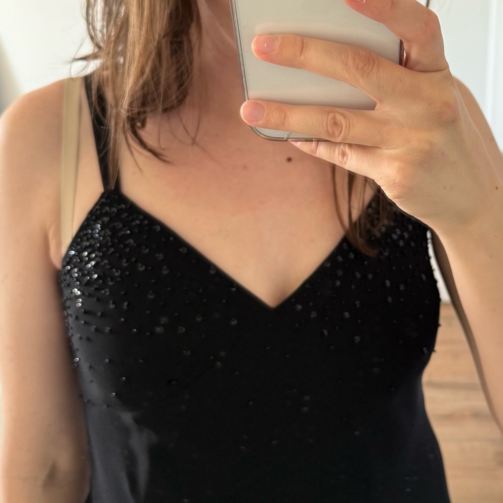 Vintage Evan Picone Black Sequin Mini Dress Asymmetrical Hem Witchy 6P - Picture 2 of 11